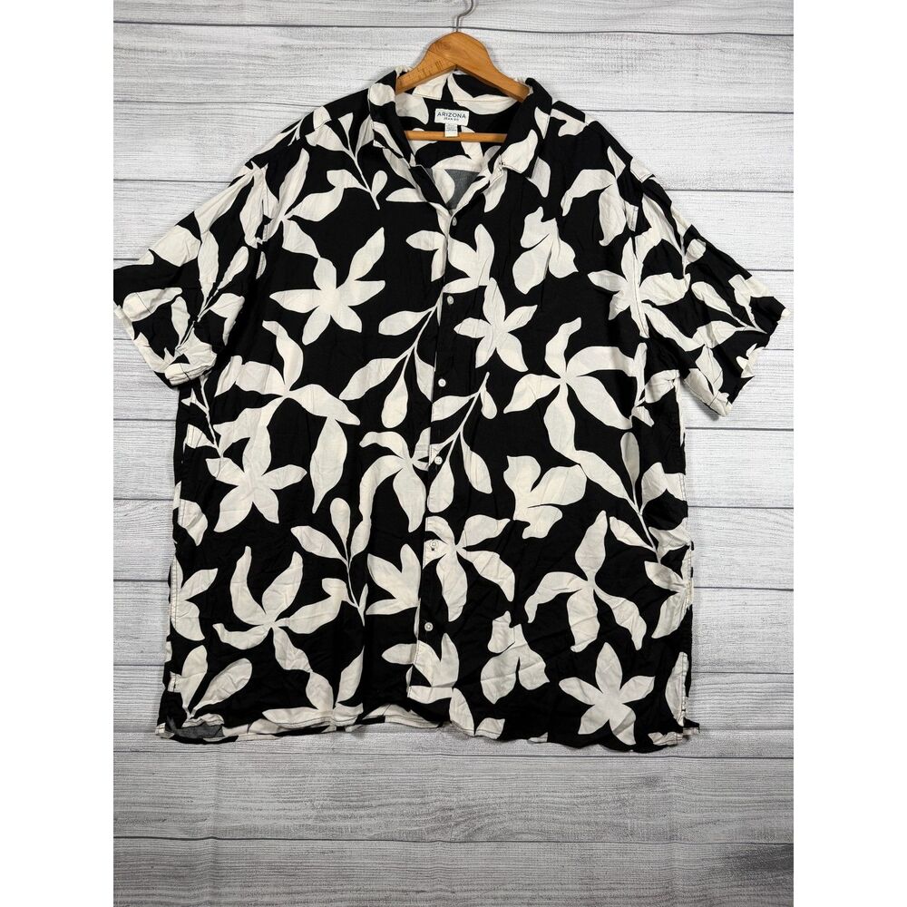 Arizona Jean Co Mens 3XLT Black White Floral Rayon Hawaiian Shirt 4161